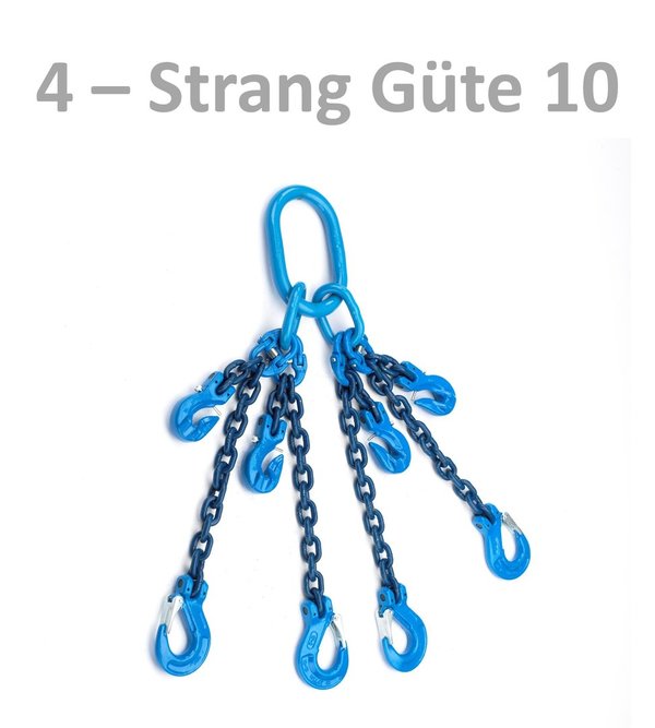 4-Strang Kettengehänge - GÜ 10 - blau lackiert - Gabelkopfhaken
