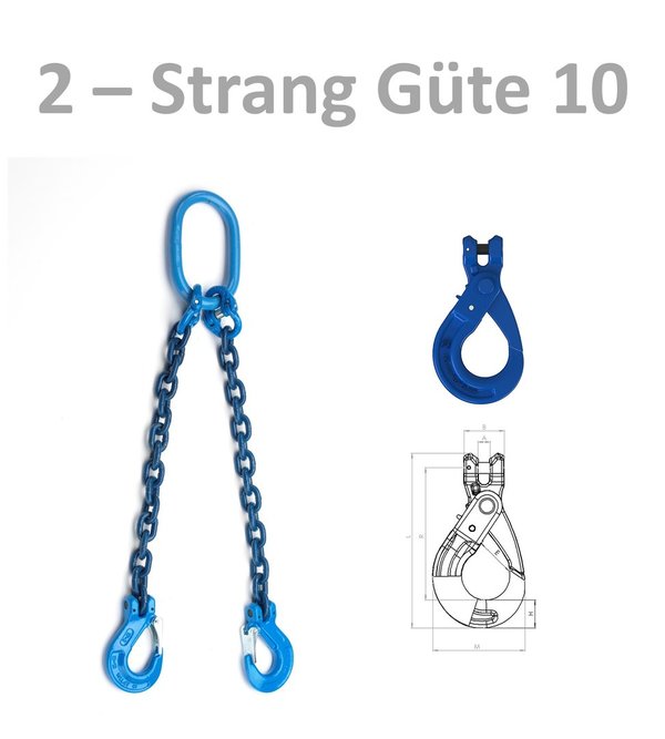 2-Strang Kettengehänge - GÜ 10 - blau lackiert - Self-Lock-Haken